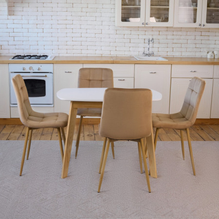 Кухонный комплект Ont- Винцензо 100 белый стол + 4 стула Fredy бежевые