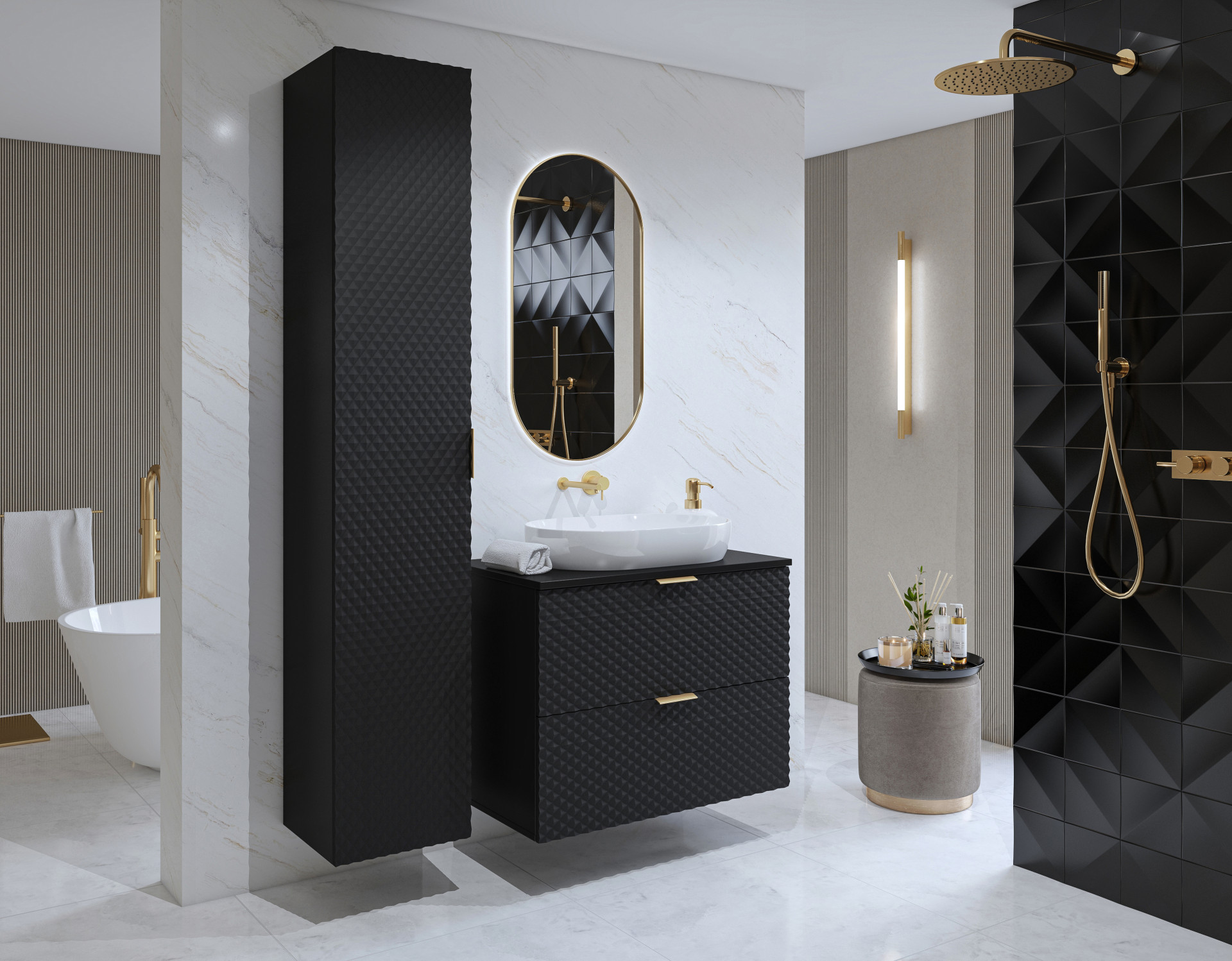 Туалетный столик настенный с 2 ящиками для ванной Helvetia LAURA 30W3NM47 (черный оникс)