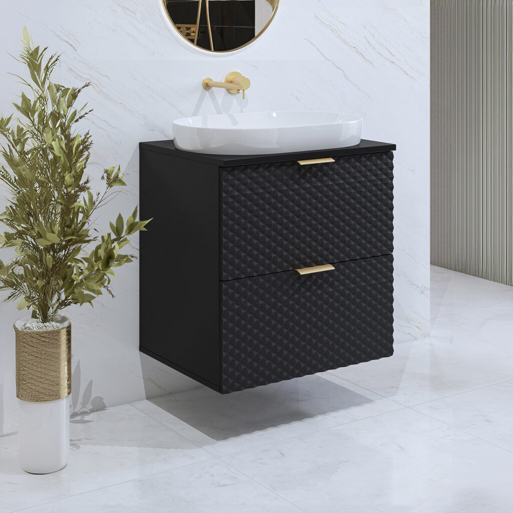 Туалетный столик настенный с 2 ящиками для ванной Helvetia LAURA 30W3NM47 (черный оникс)