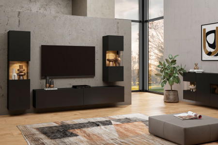 Комод на 3 двери в гостиную Helvetia AVA 24WNLM25 (черный-дуб вотан/черный)