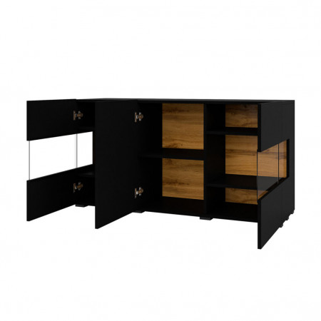 Комод на 3 двери в гостиную Helvetia AVA 24WNLM25 (черный-дуб вотан/черный)