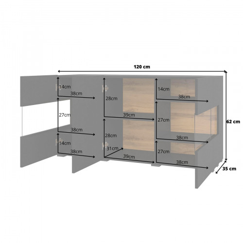 Комод на 3 двери в гостиную Helvetia AVA 24WNLM25 (черный-дуб вотан/черный)
