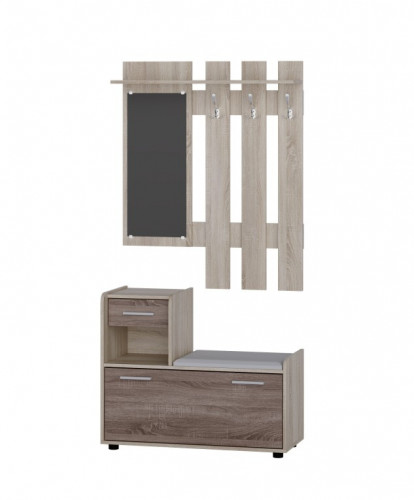 Прихожая с вешалкой и тумбой для обуви EVR- Тандем дуб Сонома + трюфель