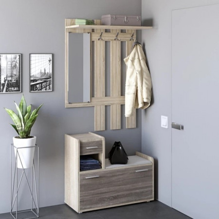 Прихожая с вешалкой и тумбой для обуви EVR- Тандем дуб Сонома + трюфель