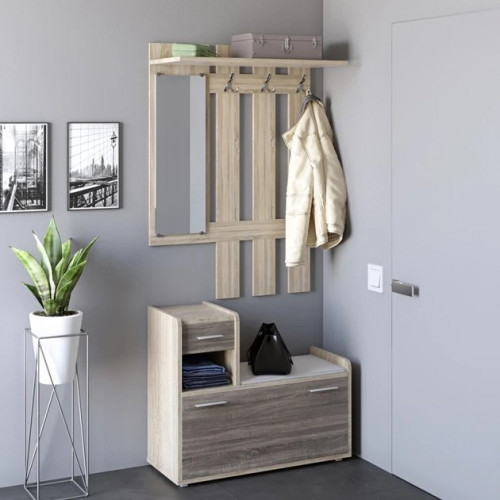 Прихожая с вешалкой и тумбой для обуви EVR- Тандем дуб Сонома + трюфель