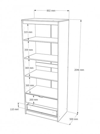 Шкаф распашной на 2 двери и 2 шухляды EVR- Сити-800(полки) дуб Сонома + фасад графит