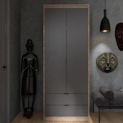 Шкаф распашной на 2 двери и 2 шухляды EVR- Сити-800(полки) дуб Сонома + фасад графит