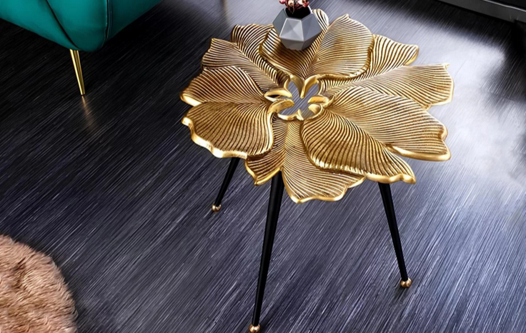 Стол журнальный CRV- Helen, Antique finish black matte 56 см, золотистый