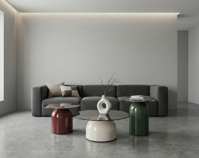 Комплект журнальных столов INI- KENTUCKY серое стекло/разноцветные