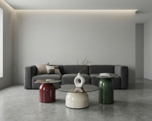 Комплект журнальных столов INI- KENTUCKY серое стекло/разноцветные