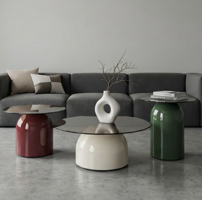 Комплект журнальных столов INI- KENTUCKY серое стекло/разноцветные