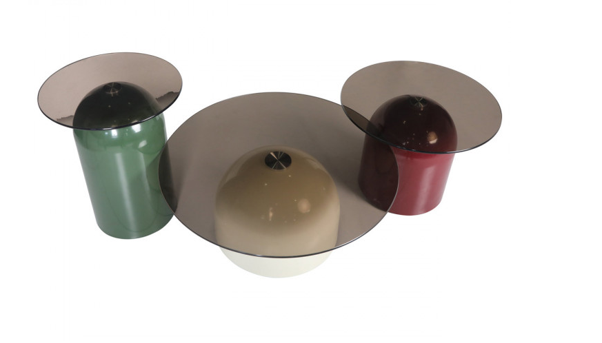 Комплект журнальных столов INI- KENTUCKY серое стекло/разноцветные