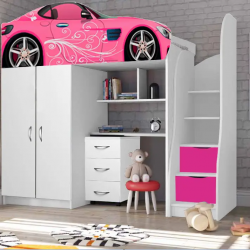Детская с кроватью машиной VRN- "Bedroom " №1 + комод (розовая, лаванда)