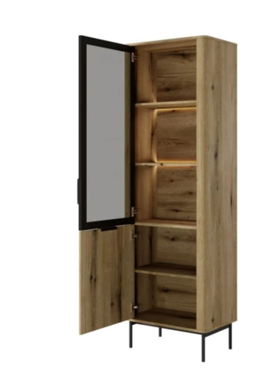 Витрина высокая с подсветкой Perfect Home Уилсон / Wilson 2-дверная 2D1W/63 Дуб эвок