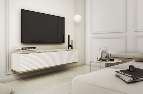 Тумба под ТВ навесная Perfect Home Оро / Oro RTV135 MDF 2-дверная Белый