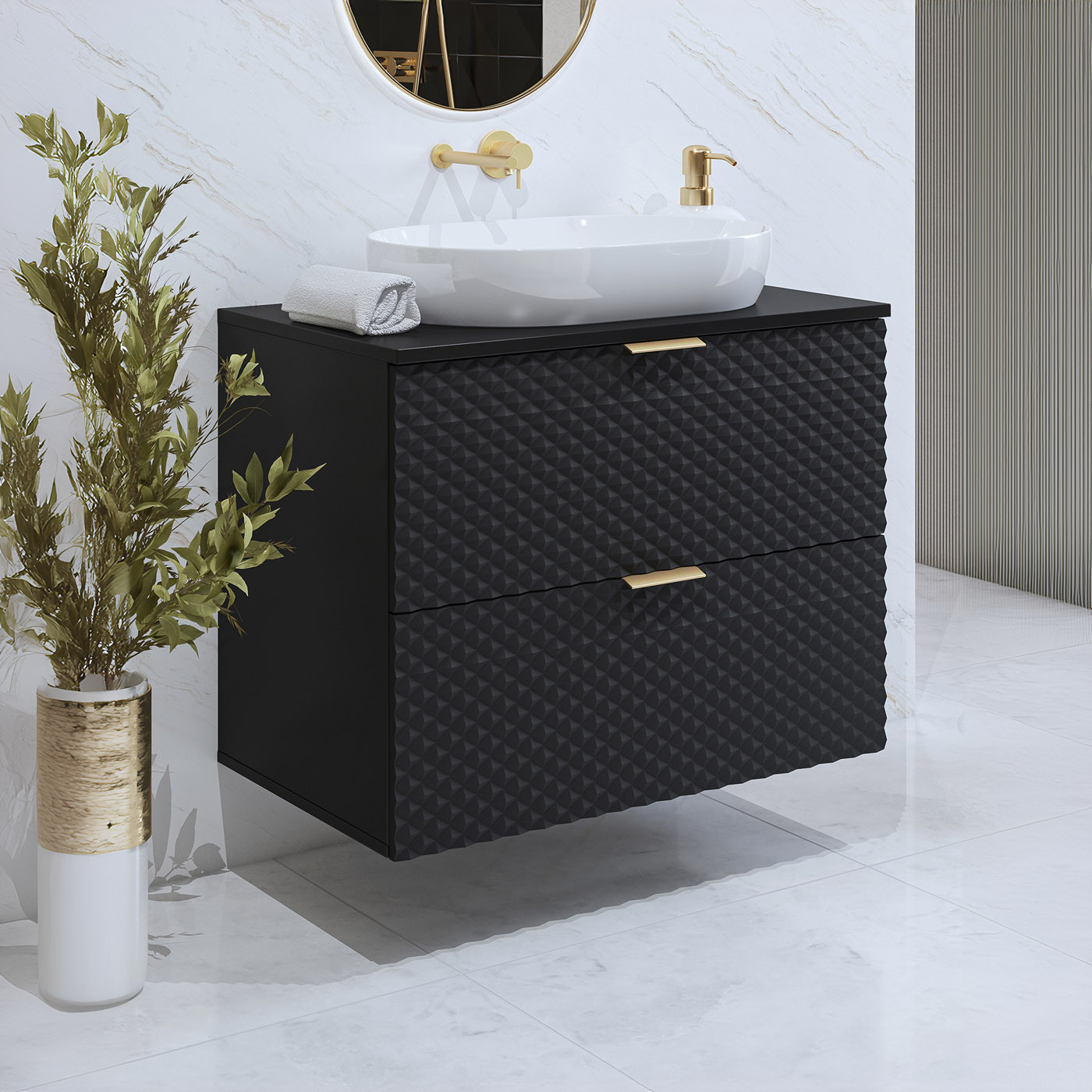 Туалетный столик настенный с 2 ящиками для ванной Helvetia LAURA 30W3NM48 (черный оникс)