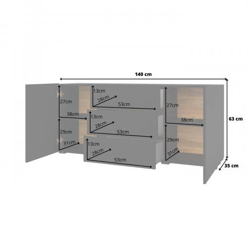 Комод на 2 двери и 3 ящика в гостиную Helvetia AVA 24WNLM26 (черный-дуб вотан/черный)