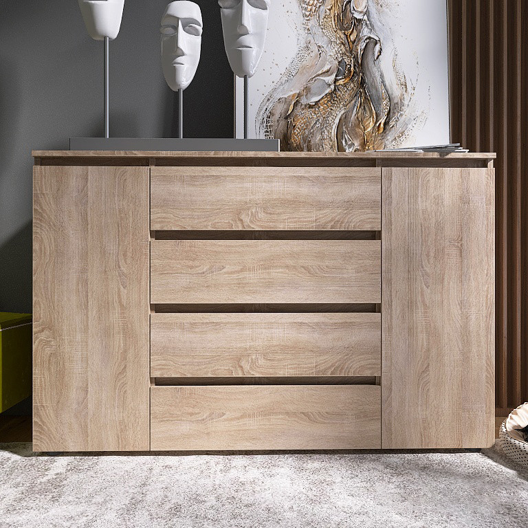 Большой комод без ручек EVR- Лайт КЛ-4 дуб Сонома