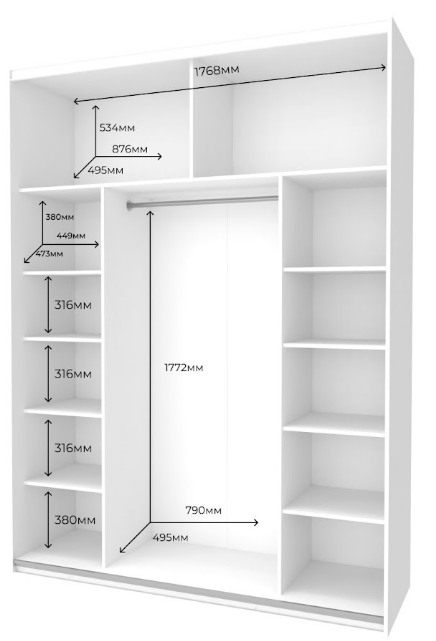 Шкаф - купе DRS- G-Caiser (180х60х240 см) 2 ДСП/ 3 части Кашемир
