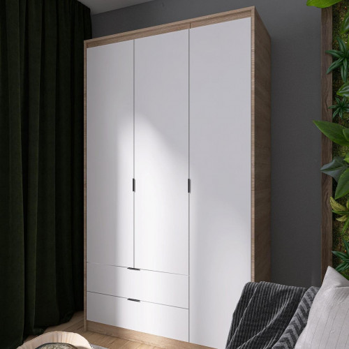 Шкаф распашной на 3 двери и 2 шухляды EVR- Сити-1200(штанга-штанга) дуб Сонома + фасад белый