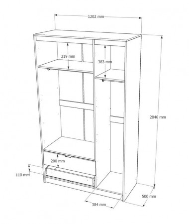 Шкаф распашной на 3 двери и 2 шухляды EVR- Сити-1200(штанга-штанга) дуб Сонома + фасад белый