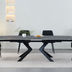 Стол обеденный раскладной BIO- Grace Топаз (керамика серая, ноги черные) 