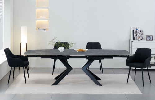 Стол обеденный раскладной BIO- Grace Топаз (керамика серая, ноги черные) 