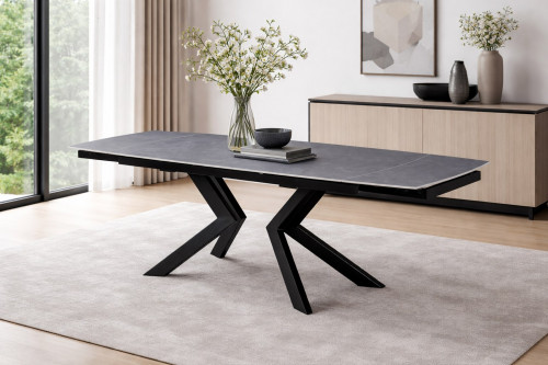 Стол обеденный раскладной BIO- Grace Топаз (керамика серая, ноги черные) 