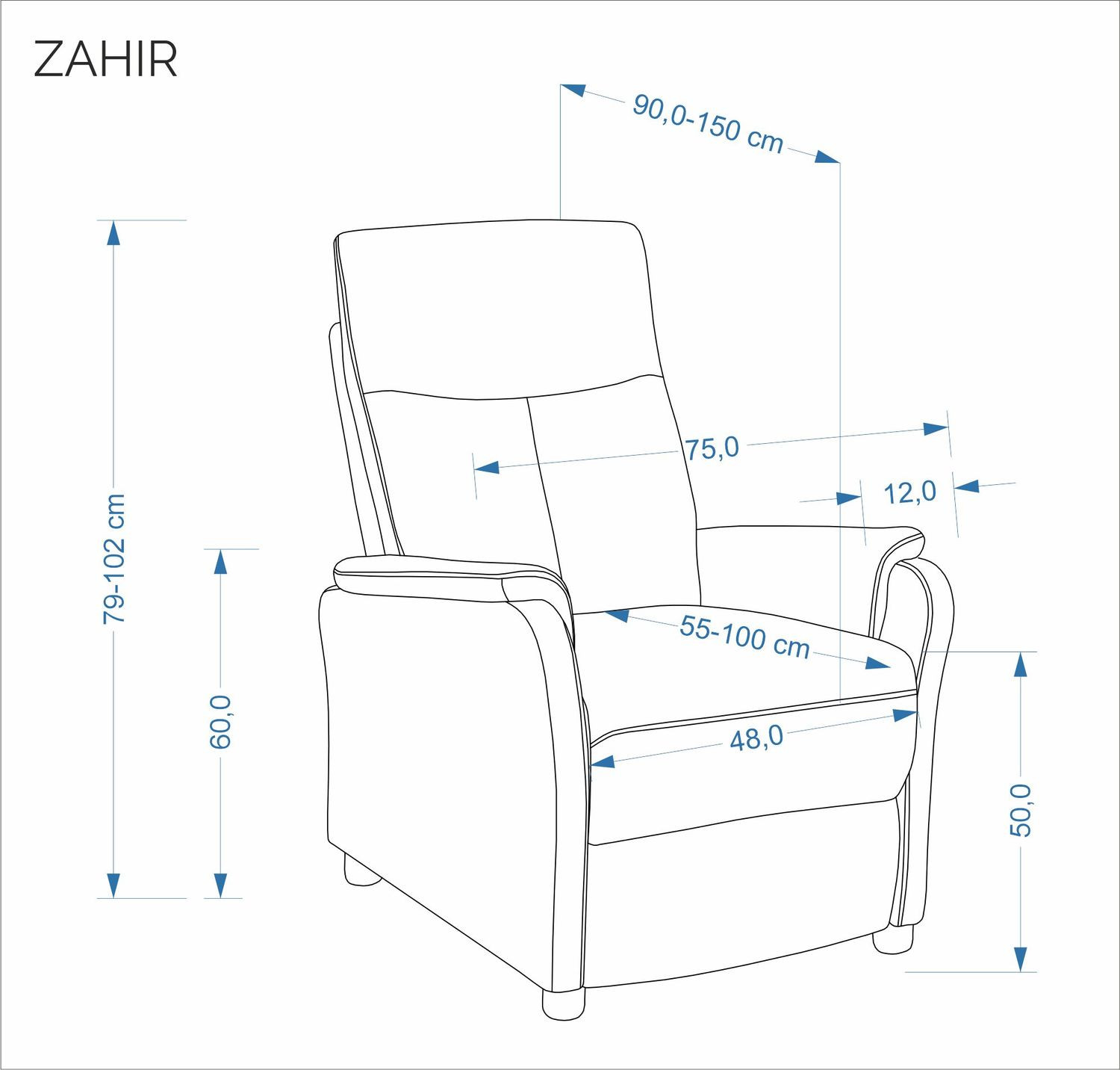 Кресло HALMAR ZAHIR с функцией релакс пепельный