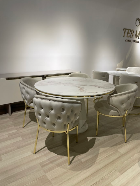 Стілець обідній Art-Deco EXI- Ріхо тканина капучино велюр+золота ніжка