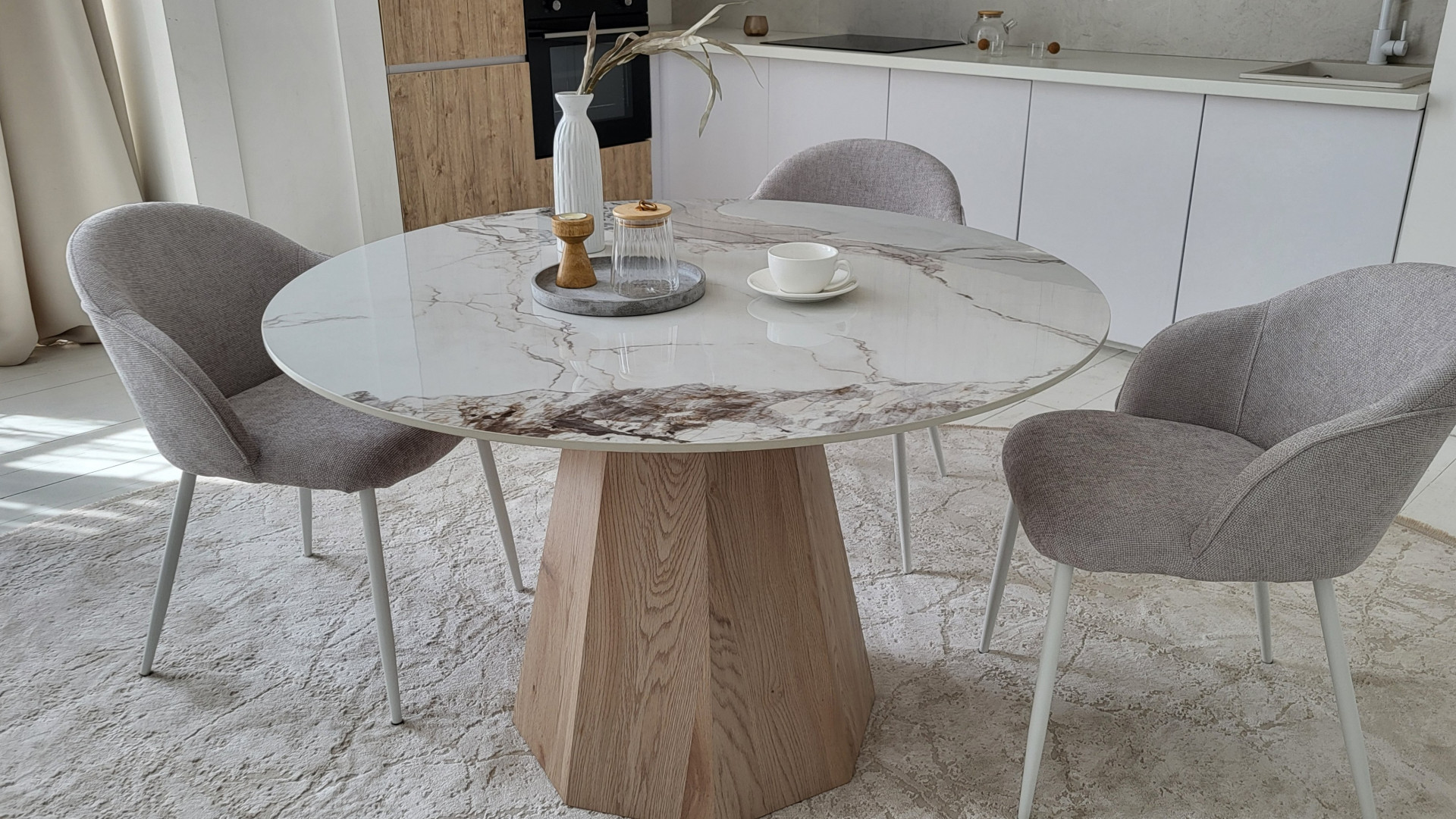 Стол обеденный модерн VTR- TM-300 (Квинто) голден сенд/дуб