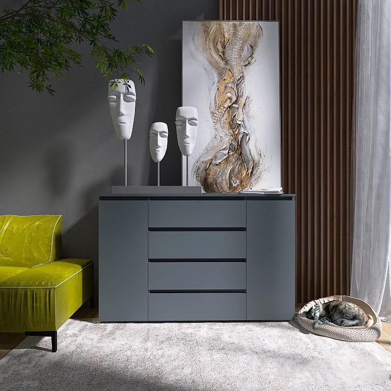 Большой комод без ручек EVR- Лайт КЛ-4 графит