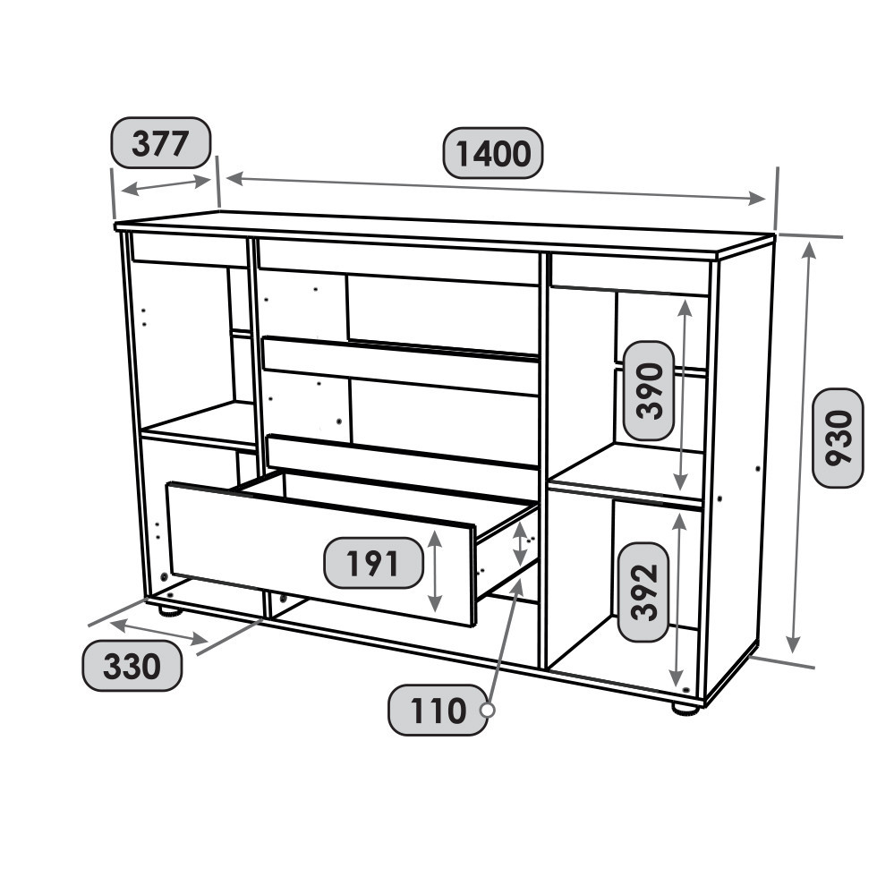 Большой комод без ручек EVR- Лайт КЛ-4 графит
