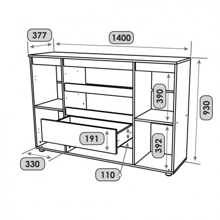 Большой комод без ручек EVR- Лайт КЛ-4 графит