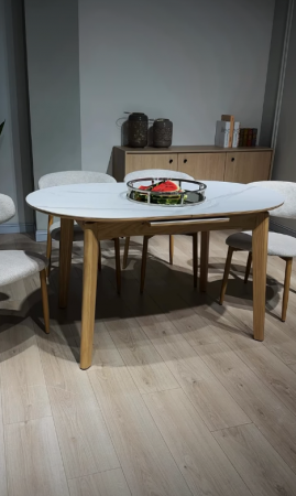 Стол обеденный раскладной CRV- Martin, Arctic ice ceramic top oak base,140 см