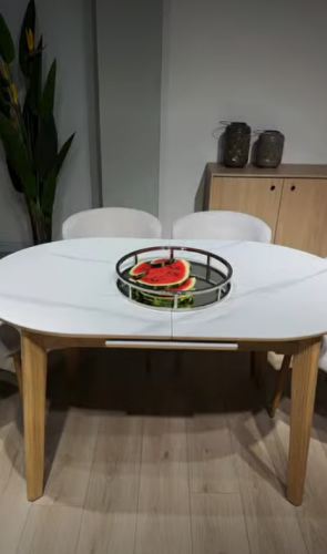 Стол обеденный раскладной CRV- Martin, Arctic ice ceramic top oak base,140 см