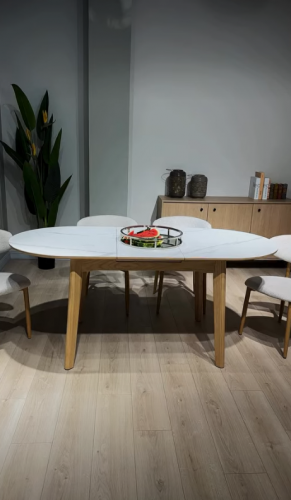 Стол обеденный раскладной CRV- Martin, Arctic ice ceramic top oak base,140 см