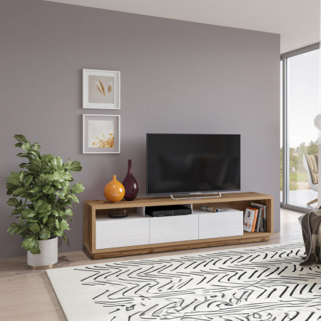 Тумба под телевизор в гостиную Helvetia CELINE 24NALR40 (дуб вотан/белый глянец)
