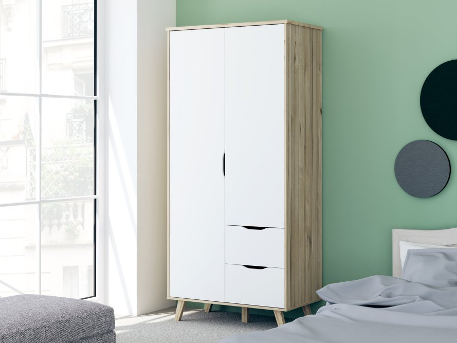 Шкаф на 2 двери и 2 ящика Forte VANKKA VNKS823L (дуб/белый)