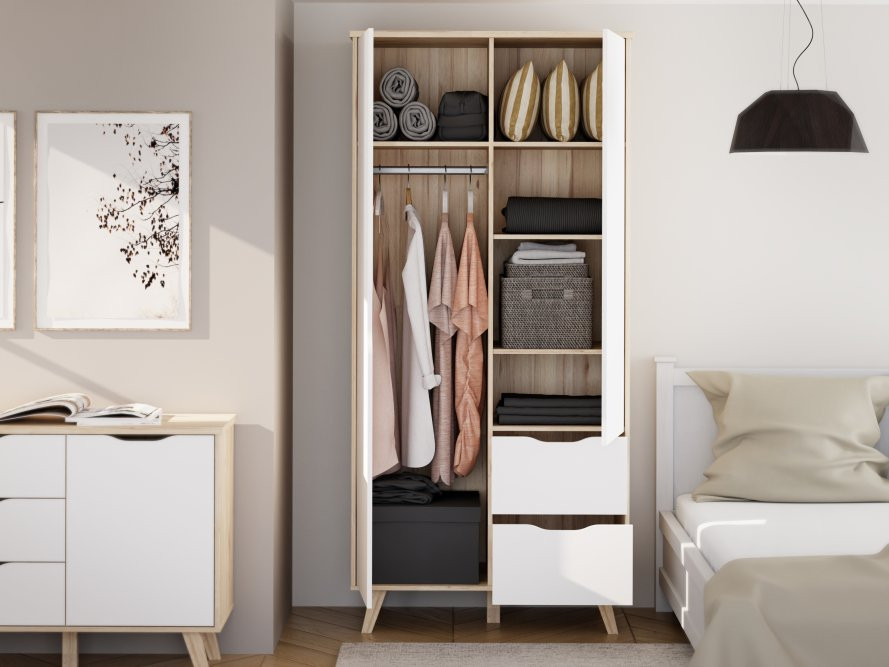 Шкаф на 2 двери и 2 ящика Forte VANKKA VNKS823L (дуб/белый)