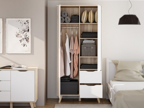 Шкаф на 2 двери и 2 ящика Forte VANKKA VNKS823L (дуб/белый)