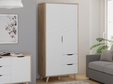 Шкаф на 2 двери и 2 ящика Forte VANKKA VNKS823L (дуб/белый)