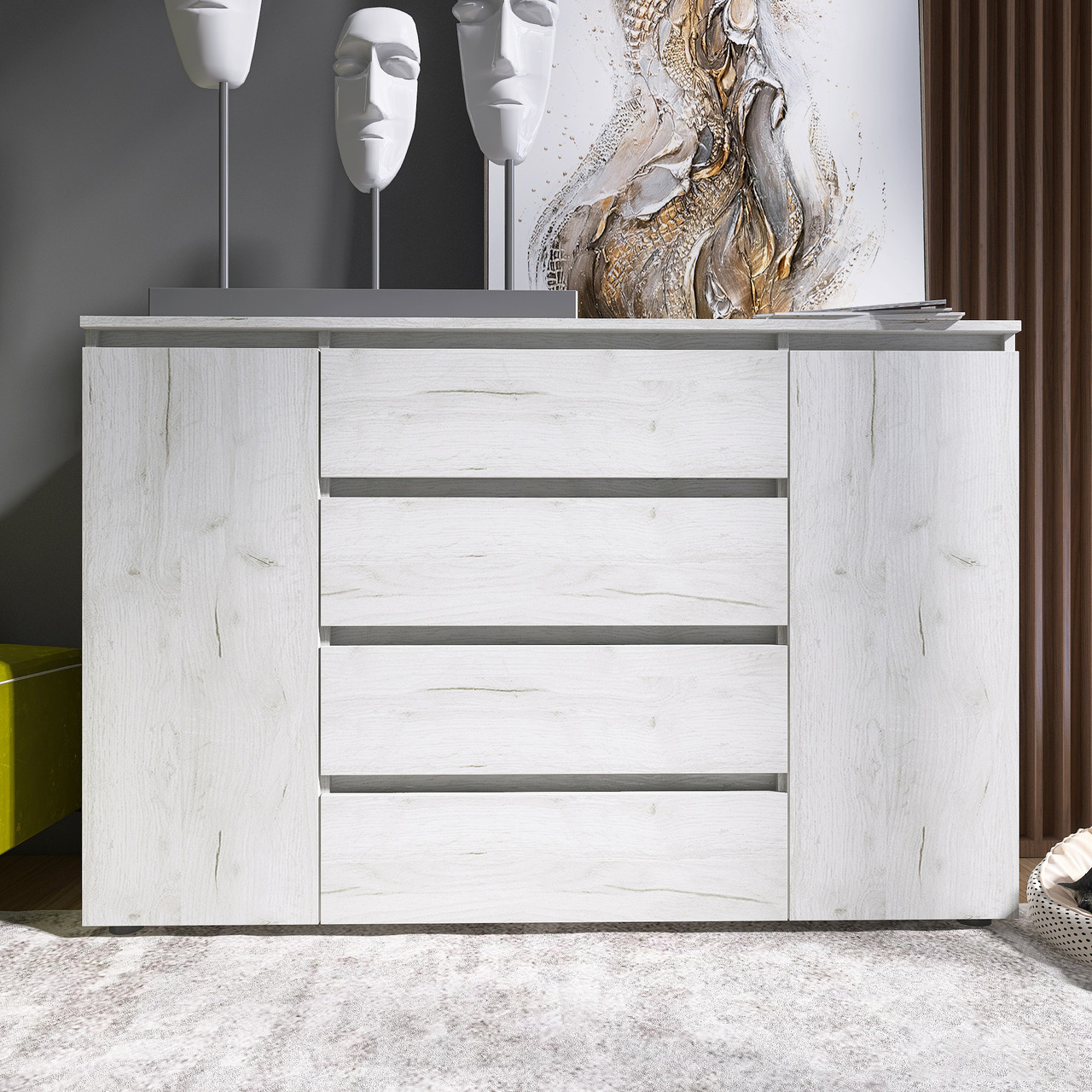 Большой комод без ручек EVR- Лайт КЛ-4 Крафт белый