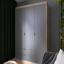 Шкаф распашной на 3 двери и 2 шухляды EVR- Сити-1200(штанга-штанга) дуб Сонома + фасад графит