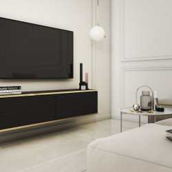 Тумба под ТВ навесная Perfect Home Оро / Oro RTV135 MDF 2-дверная Черный