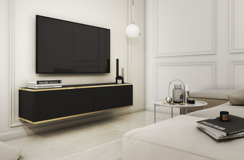 Тумба под ТВ навесная Perfect Home Оро / Oro RTV135 MDF 2-дверная Черный