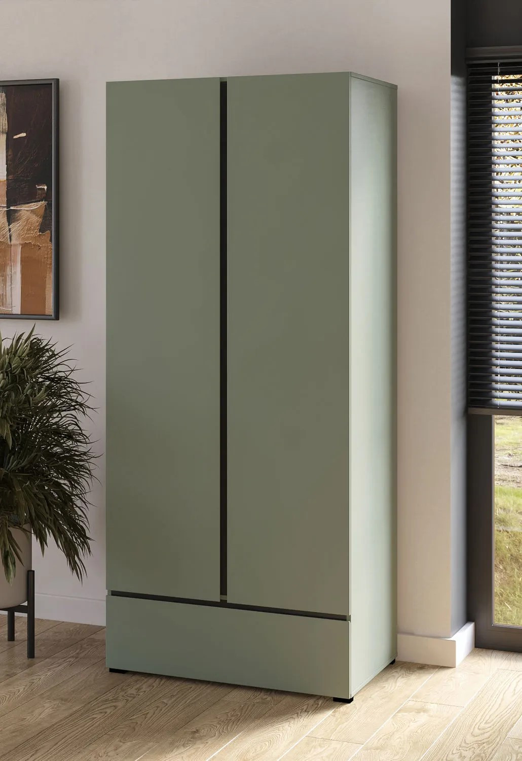 Шкаф на 2 двери с 1 ящиком  Helvetia CROSS S 24GWMY18 (дымчатый зеленый/черный)