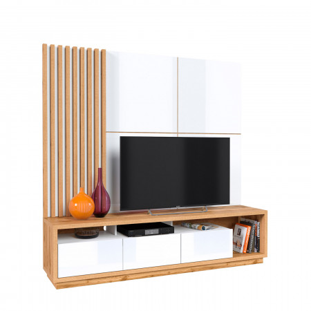 Стенка в гостиную Helvetia CELINE 24NALR09 (дуб вотан/белый глянец)