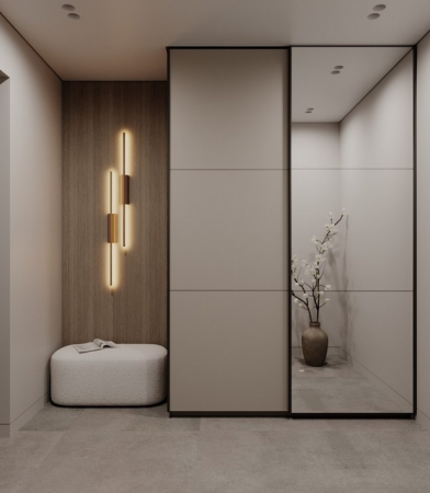 Шкаф - купе DRS- G-Caiser (180х60х240 см) 1 ДСП/1 Зеркало 3 части двери Кашемир/ кашемир