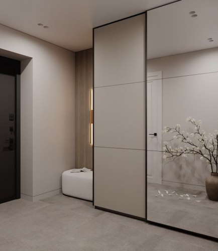 Шкаф - купе DRS- G-Caiser (180х60х240 см) 1 ДСП/1 Зеркало 3 части двери Кашемир/ кашемир